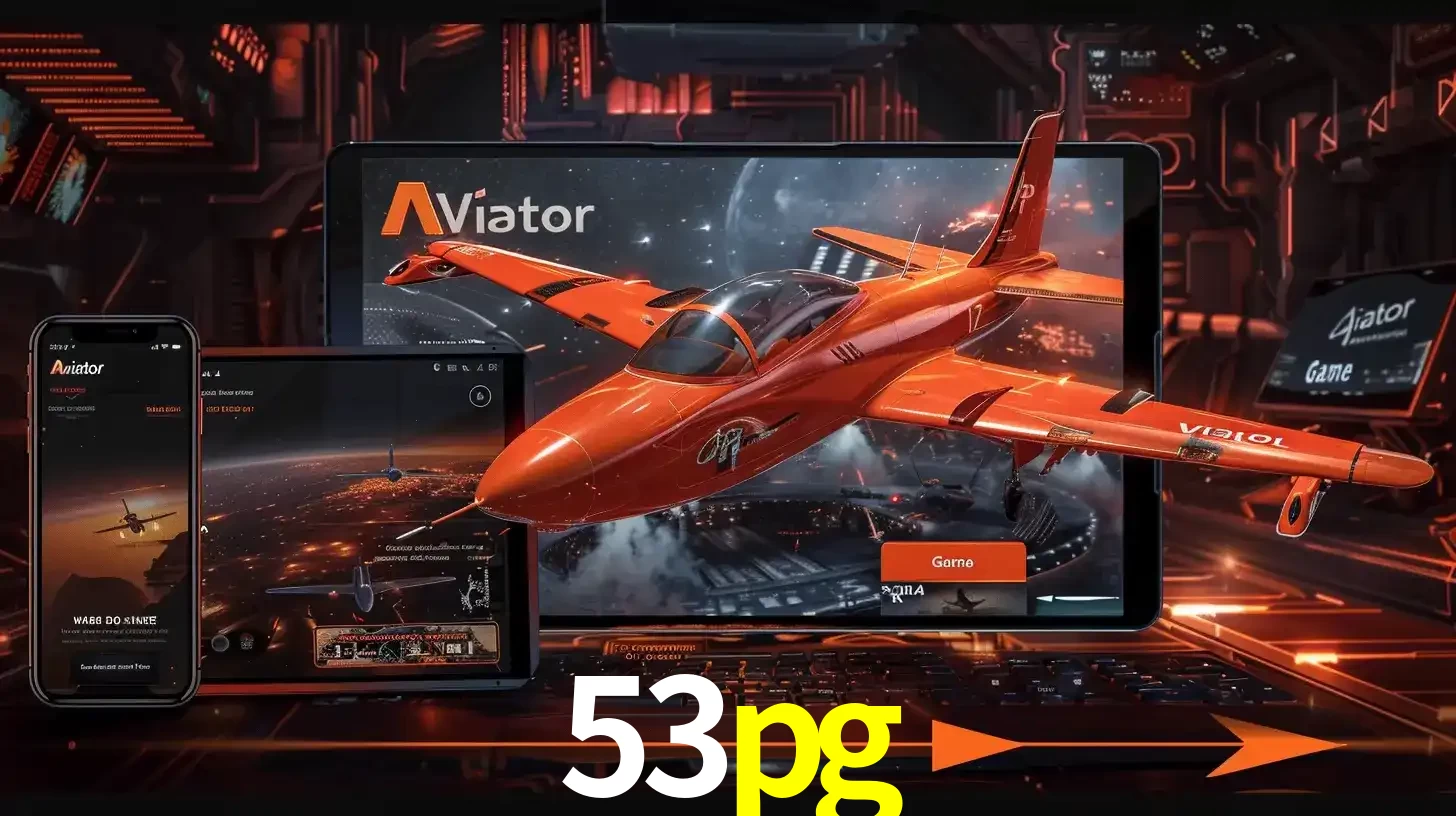 Apresentação tecnológica do jogo Aviator com um avião saindo da tela de um tablet, demonstrando a experiência imersiva em múltiplos dispositivos no 53pg.