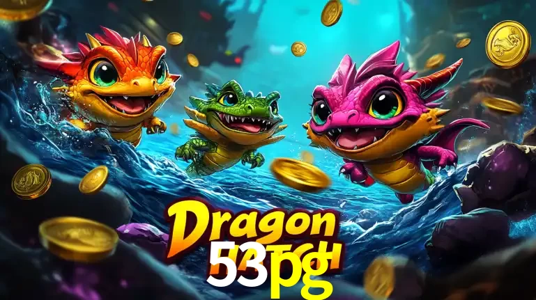 Arte promocional do jogo Dragon Hatch com três adoráveis dragões bebês nadando entre moedas de ouro, um dos slots mais divertidos para jogar no cassino 53pg.