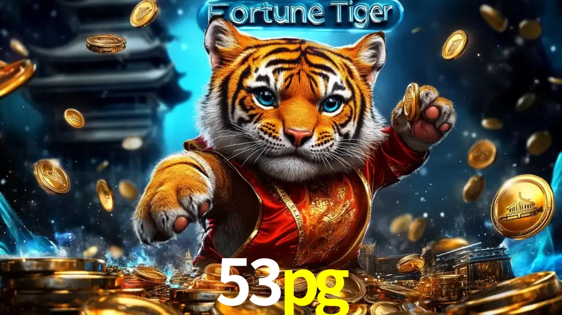 Imagem promocional do jogo de slot Fortune Tiger, com um tigre majestoso em traje tradicional cercado por uma fortuna em moedas de ouro, disponível agora no cassino 53pg.